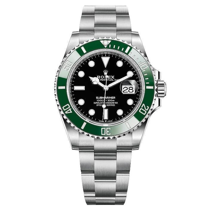 Rolex Submariner Kermit 41mm with black dial and green ceramic bezel on Oyster bracelet