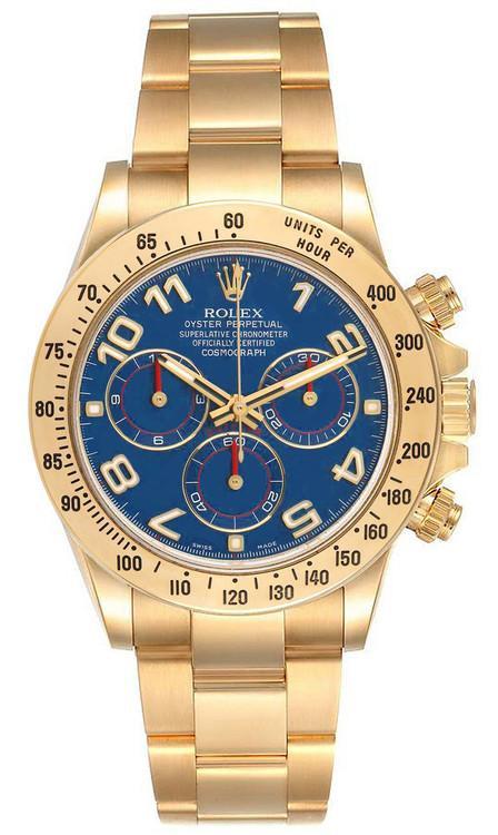 Rolex Daytona Yellow Gold Blue Arabic Racing Dial 116528