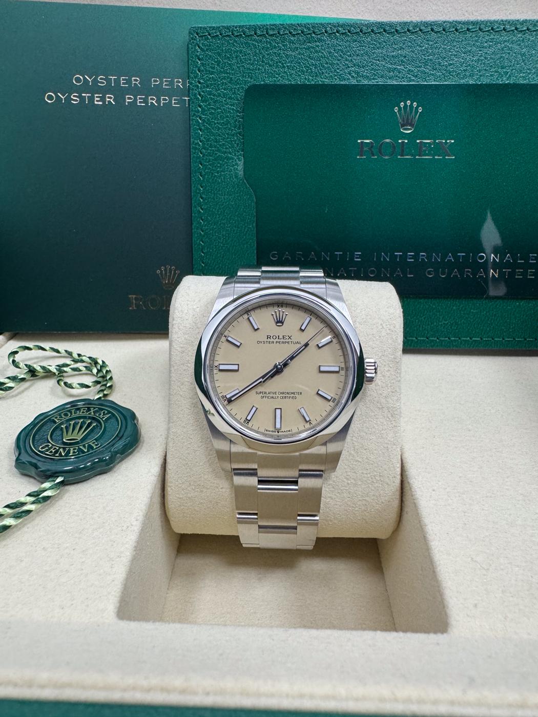 Rolex Oyster Perpetual 34mm Beige Dial - 124200