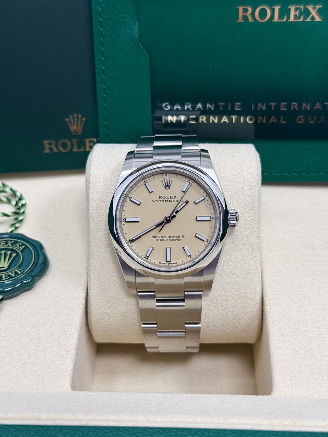Rolex Oyster Perpetual 34mm Beige Dial - 124200