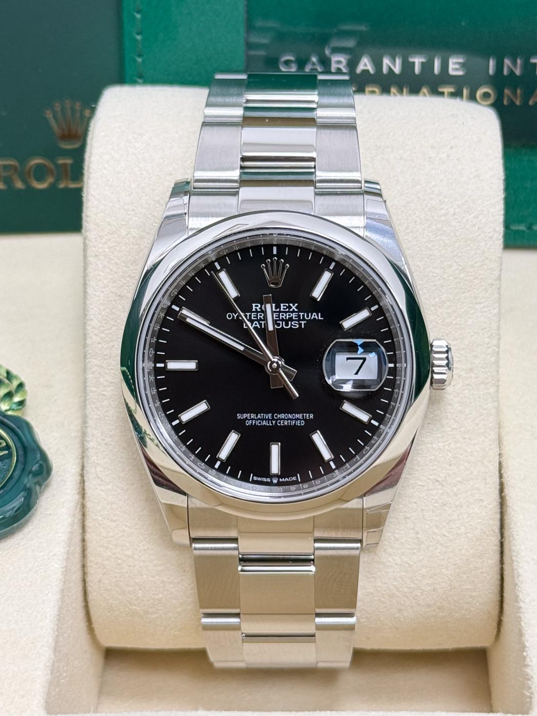 Rolex Datejust 36mm Black Index Dial Smooth Bezel Oyster Bracelet 126200