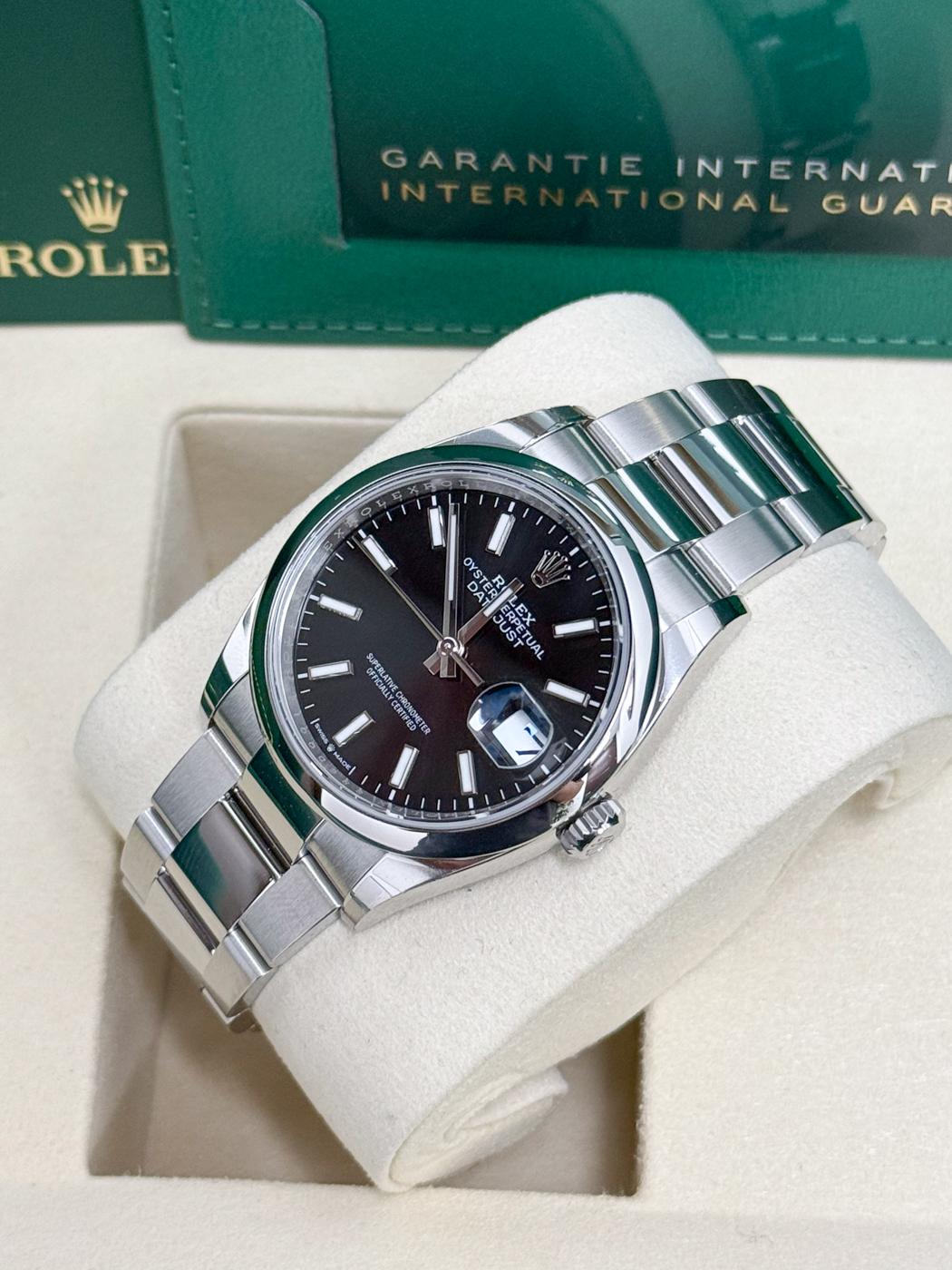 Rolex Datejust 36mm Black Index Dial Smooth Bezel Oyster Bracelet 126200