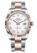 Rolex Datejust 36mm Two-Tone Everose Gold Fluted Bezel White Roman Dial Oyster - 126231 - New 2025