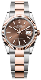 Rolex Datejust 36mm Two-Tone Everose Gold Fluted Bezel Chocolate Index Dial Oyster - 126231 - New 2025