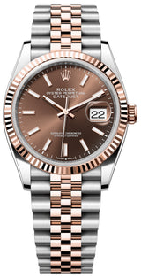 Rolex Datejust 36mm Two-Tone Everose Gold Fluted Bezel Chocolate Index Dial Oyster - 126231 - New 2025