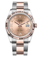 Rolex Datejust 36mm Two-Tone Everose Gold Fluted Bezel Champagne Roman Dial Oyster - 126231 - New 2025