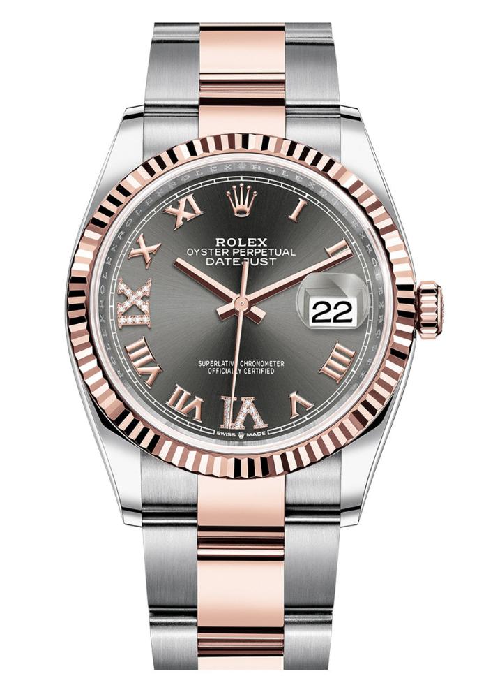 Rolex Datejust 36mm Two-Tone Everose Gold Slate Dial Fluted Bezel Oyster Bracelet 126231 – New 2025