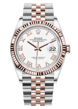 Rolex Datejust 36mm Two-Tone Everose Gold Fluted Bezel White Roman Dial Jubilee - 126231 - New 2025