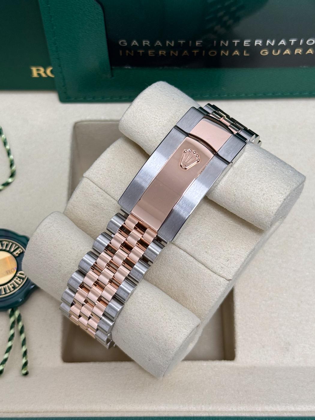 Rolex Datejust 36mm Two-Tone Everose Gold White Roman Dial Fluted Bezel Jubilee