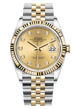 Rolex Datejust 36mm Two-Tone Yellow Gold Fluted Bezel Champagne Diamond Dial Jubilee - 126233 - New 2025