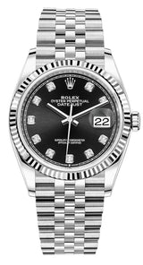 Rolex Datejust 36mm Fluted Bezel Black Diamond Dial Jubilee - 126234 - New 2025