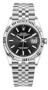 Rolex Datejust 36mm Fluted Bezel Black Index Dial Jubilee - 126234 - New 2023