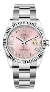 Rolex Datejust 36mm Fluted Bezel Pink Roman Diamond Dial Oyster - 126234 - New 2025