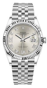 Rolex Datejust 36mm Fluted Bezel Silver Roman Diamond Dial Jubilee - 126234 - New 2025