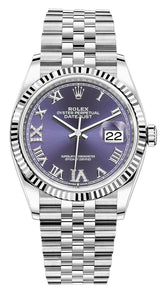 Rolex Datejust 36mm Fluted Bezel Aubergine Roman Diamond Dial Jubilee - 126234 - New 2025
