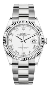 Rolex Datejust 36mm Fluted Bezel White Roman Dial Oyster - 126234 - New 2025