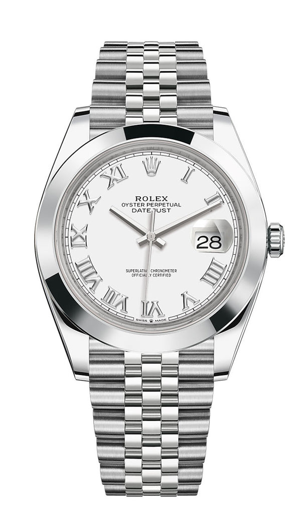 Rolex Datejust 41mm Smooth Bezel White Roman Dial Jubilee - 126300 - Brand New 2024