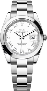 Rolex Datejust 41mm Smooth Bezel White Roman Oyster - 126300 - New 2025