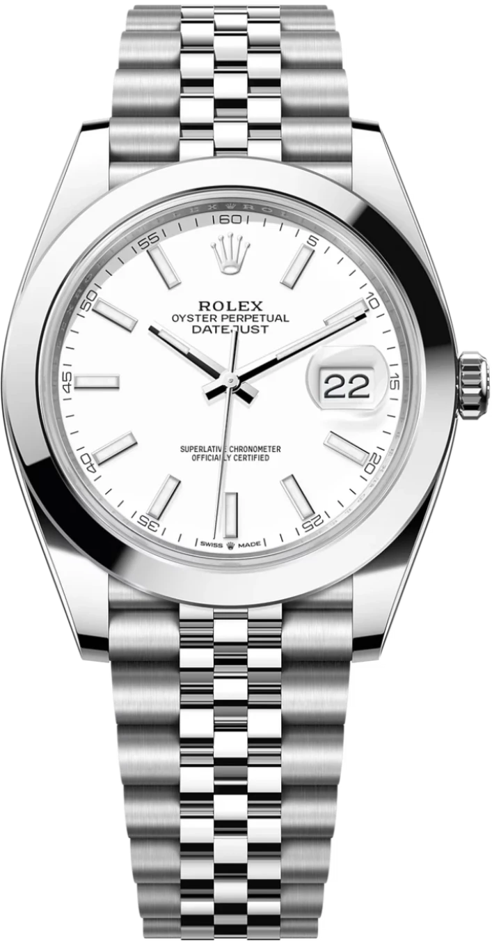 Rolex Datejust 41mm White Index Dial Smooth Bezel Jubilee Bracelet 126300 – New 2025