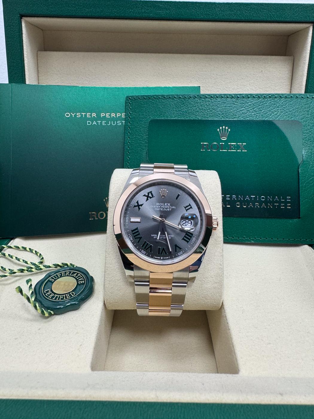 Rolex Datejust 41mm "Wimbledon" Two-Tone Everose Gold Dial Smooth Bezel Oyster