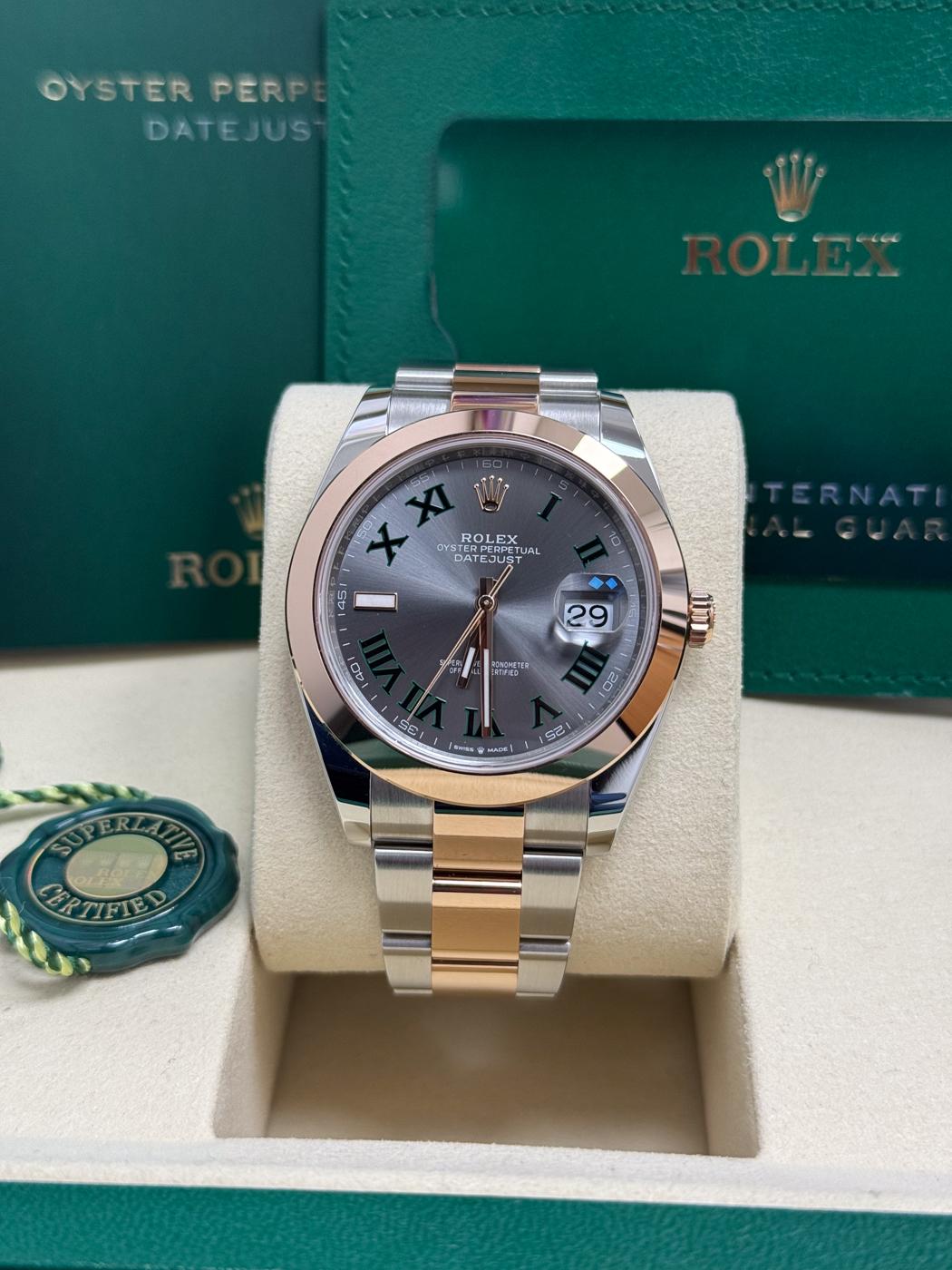 Rolex Datejust 41mm "Wimbledon" Two-Tone Everose Gold Dial Smooth Bezel Oyster