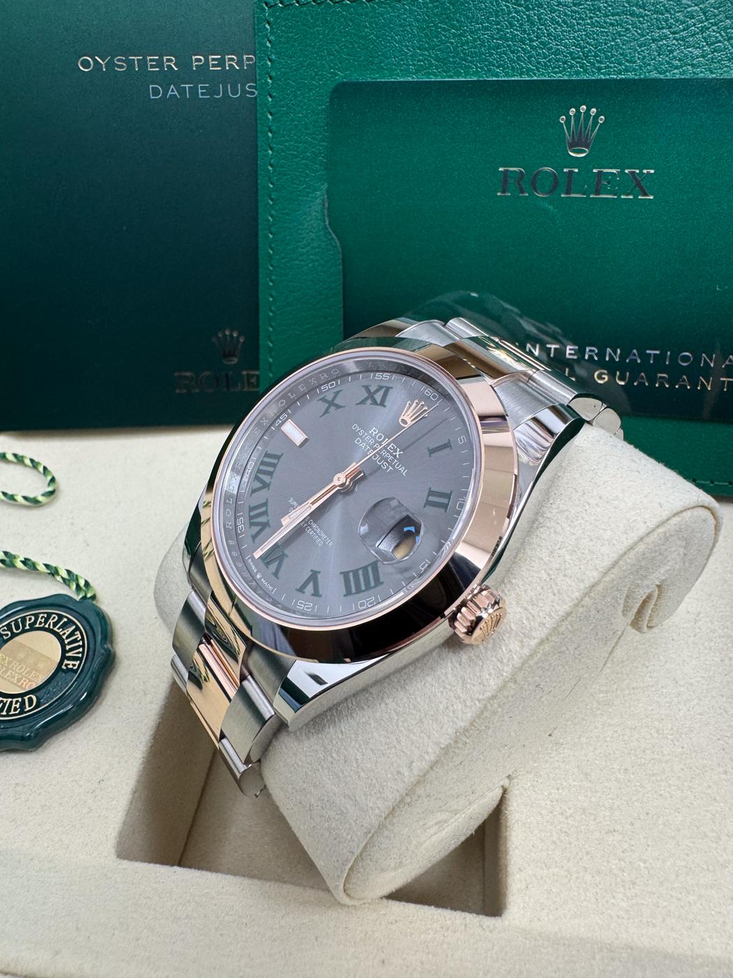 Rolex Datejust 41mm "Wimbledon" Two-Tone Everose Gold Dial Smooth Bezel Oyster