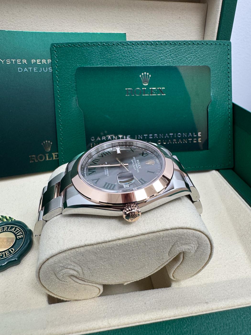 Rolex Datejust 41mm "Wimbledon" Two-Tone Everose Gold Dial Smooth Bezel Oyster
