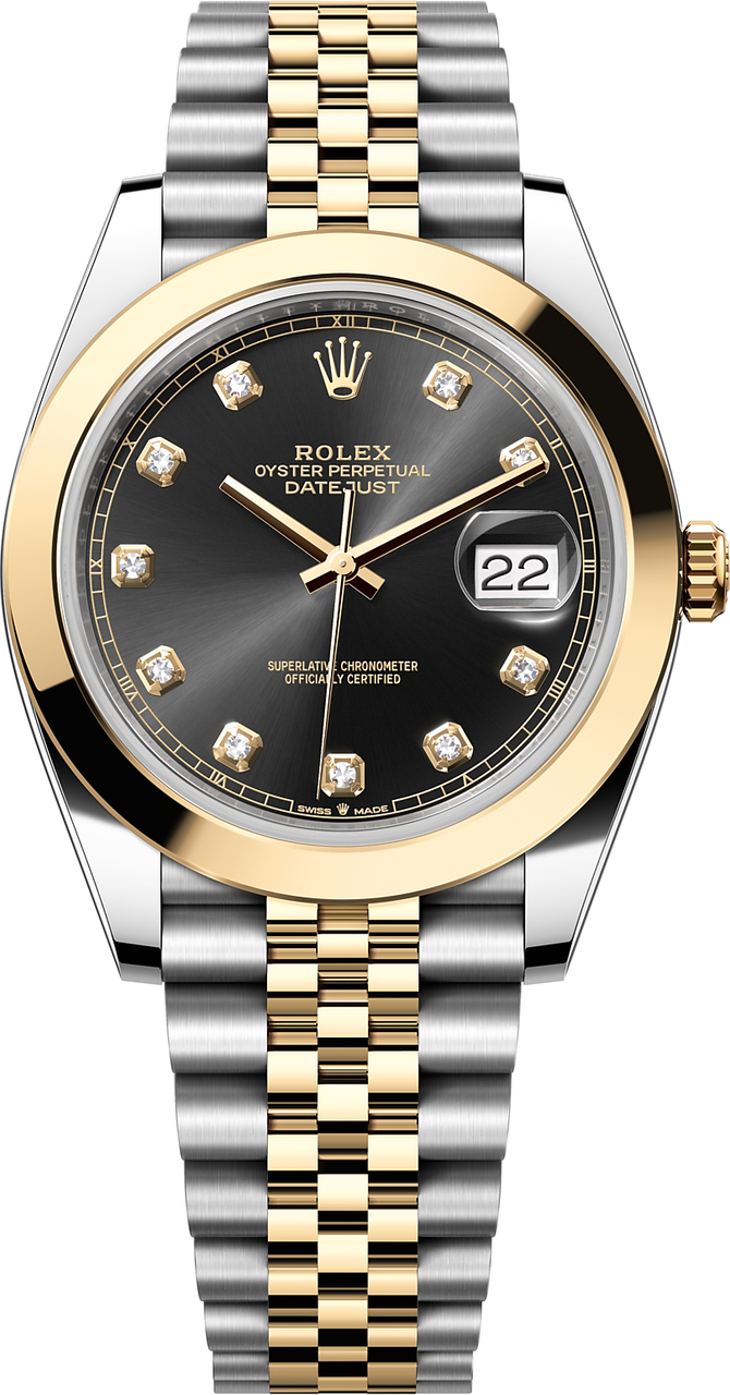 Rolex Datejust 41mm Two-Tone Yellow Gold Black Diamond Dial Smooth Bezel Jubilee Bracelet 126303 – New 2025
