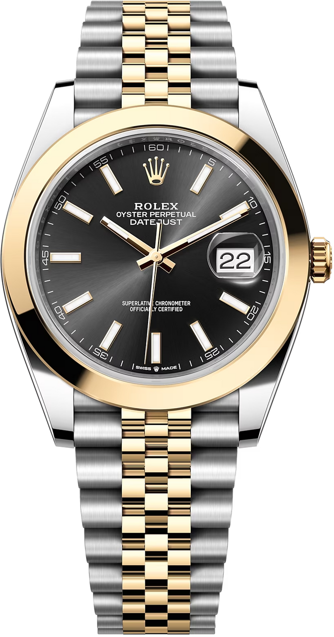 Rolex Datejust 41mm Two-Tone Yellow Gold Black Index Dial Smooth Bezel Jubilee Bracelet 126303 – New 2025