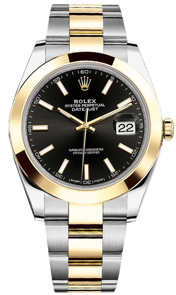Rolex Datejust Two-Tone Yellow Gold Smooth Bezel Black Index Dial - 126303 - Brand New 2023