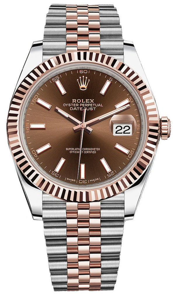 Rolex Datejust 41mm Two-Tone Everose Gold Fluted Bezel Chocolate Index Dial Jubilee - 126331 - Brand New 2024