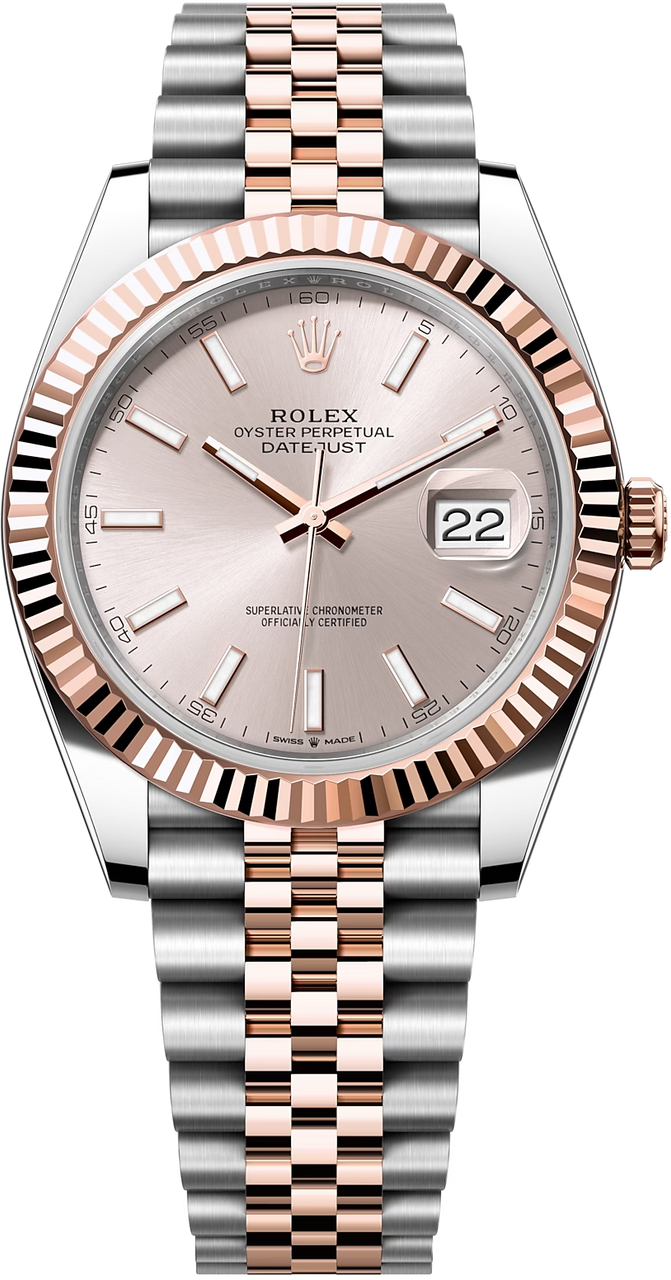 Rolex Datejust 41mm Two-Tone Everose Gold Sundust Index Dial Fluted Bezel Jubilee Bracelet 126331 – New 2025