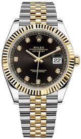Rolex Datejust 41mm Two-Tone Yellow Gold Fluted Bezel Black Diamond Dial Jubilee - 126333 - New 2025