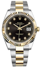 Rolex Datejust 41mm Two-Tone Yellow Gold Fluted Bezel Black Diamond Dial Oyster - 126333 - New 2025