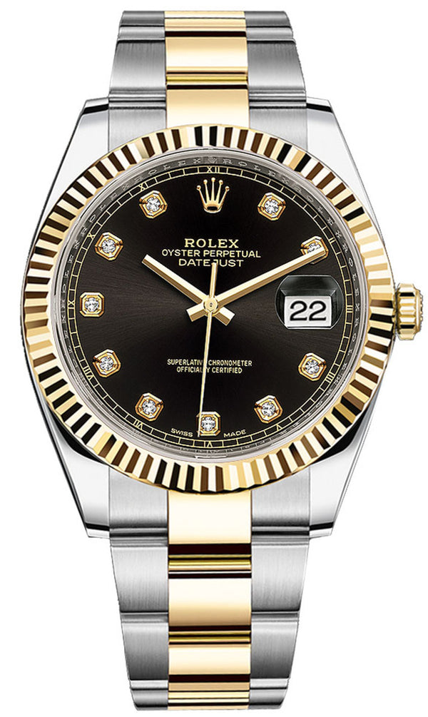 Rolex Datejust 41mm Two-Tone Yellow Gold Fluted Bezel Black Diamond Dial - 126333 - Brand New 2023