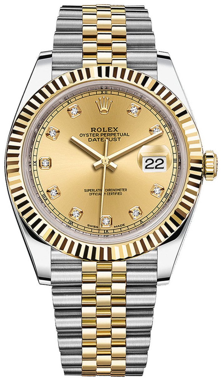 Rolex Datejust Two-Tone Yellow Gold Fluted Bezel Champagne Diamond