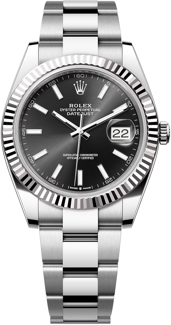 Rolex Datejust 41mm Fluted Bezel Black Index Dial Oyster - 126334 - Brand New 2024