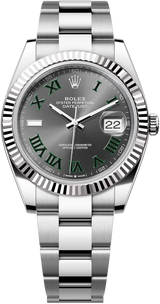 Rolex Datejust 41mm Fluted Bezel Slate and Green Roman "Wimbledon" Dial Oyster - 126334 - New 2025