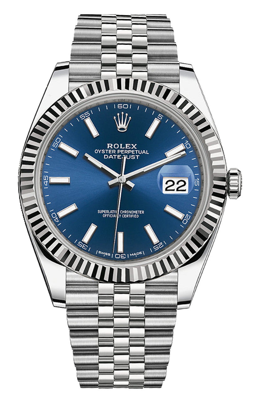 Rolex Datejust 41mm Fluted Bezel Blue Index Dial Jubilee - 126334 - Br –  Gamzo u0026 Co