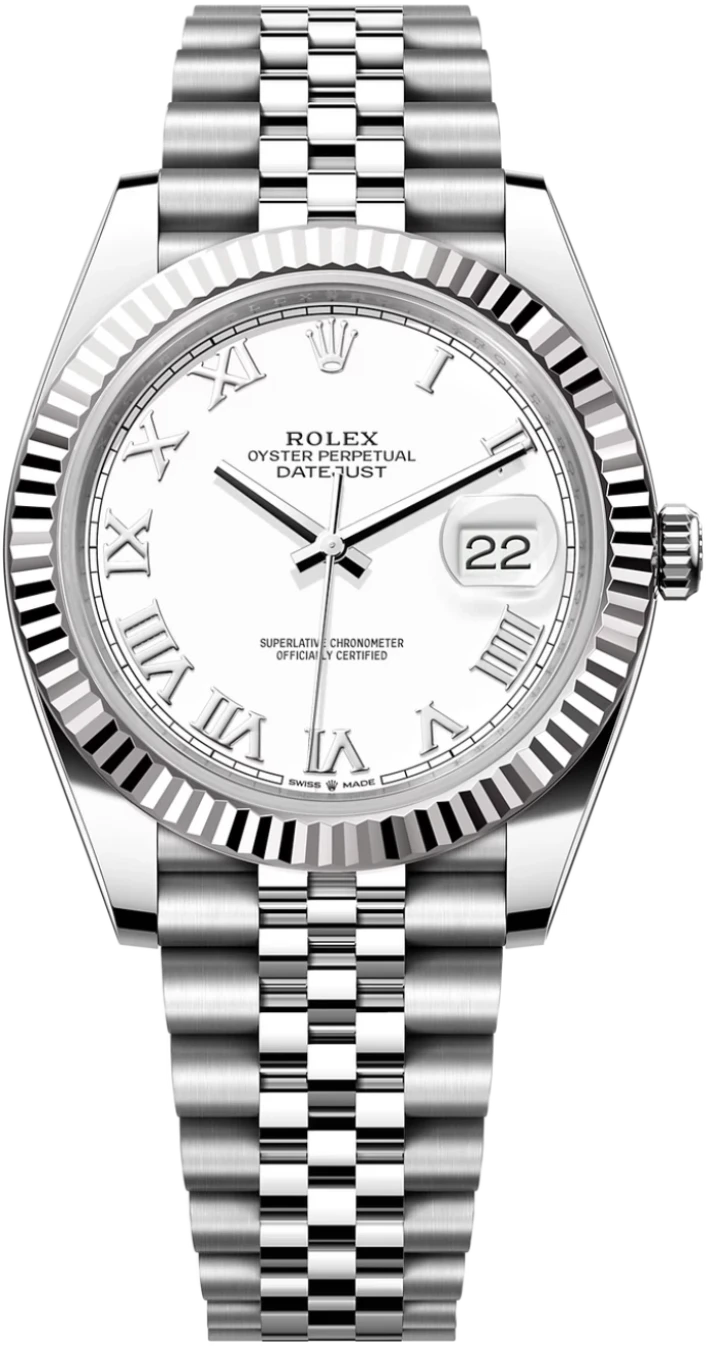 Rolex Datejust 41mm White Roman Dial Fluted Bezel Jubilee Bracelet 126334 – New 2025 / 2026