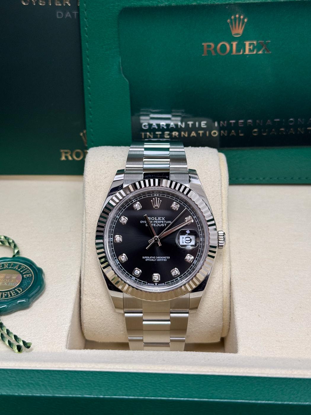 Rolex Datejust 41mm Black Diamond Dial Fluted Bezel Oyster Bracelet 126334