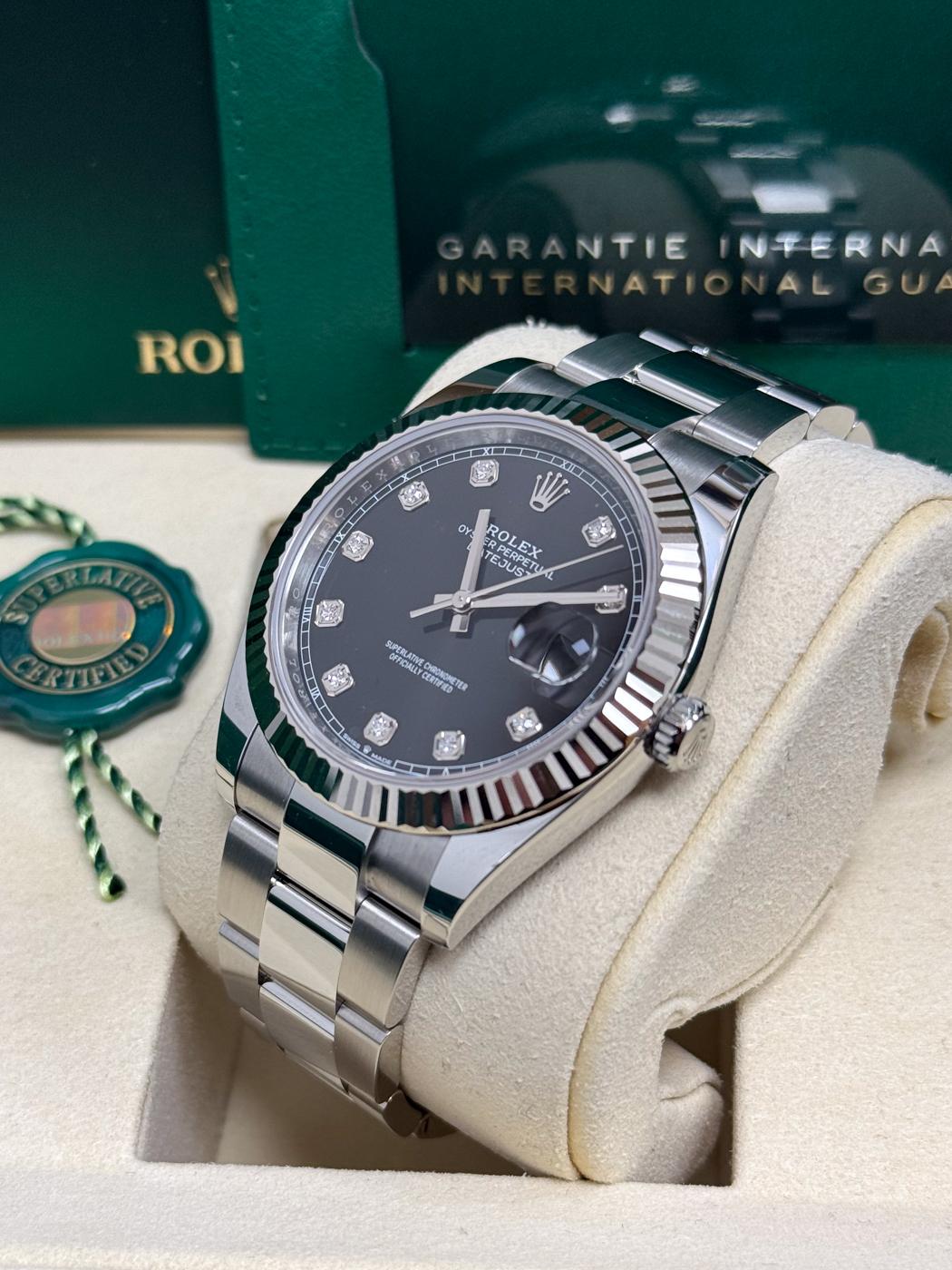 Rolex Datejust 41mm Black Diamond Dial Fluted Bezel Oyster Bracelet 126334