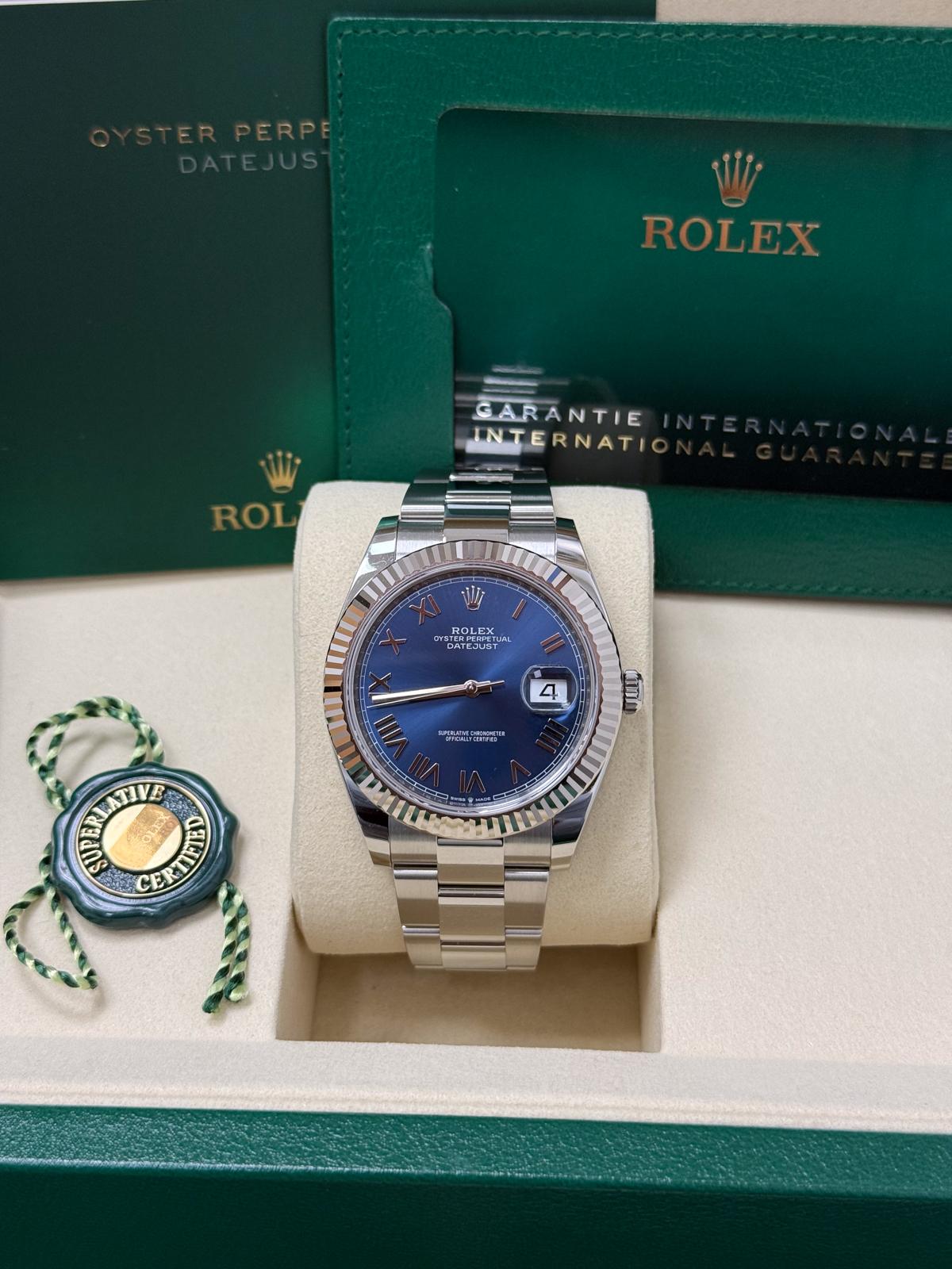 Rolex Datejust 41 Bright Blue Roman Fluted Bezel Oyster Bracelet 126334