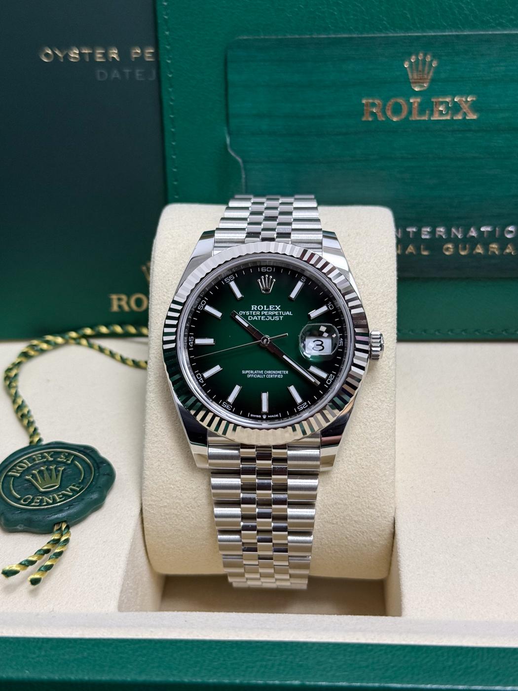 Rolex Datejust 41 Green Ombré Dial Fluted Bezel Jubilee Bracelet 126334