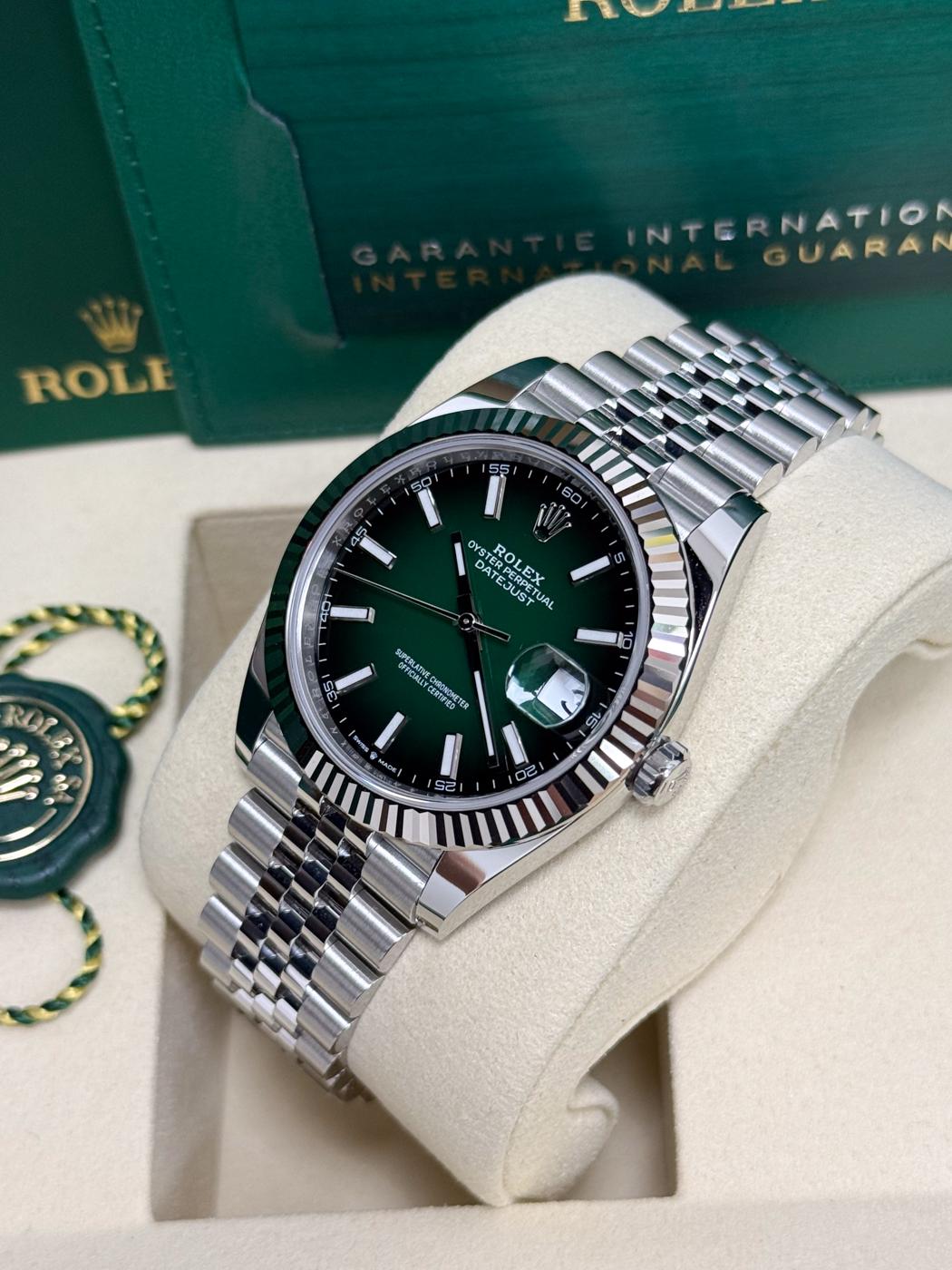 Rolex Datejust 41 Green Ombré Dial Fluted Bezel Jubilee Bracelet 126334
