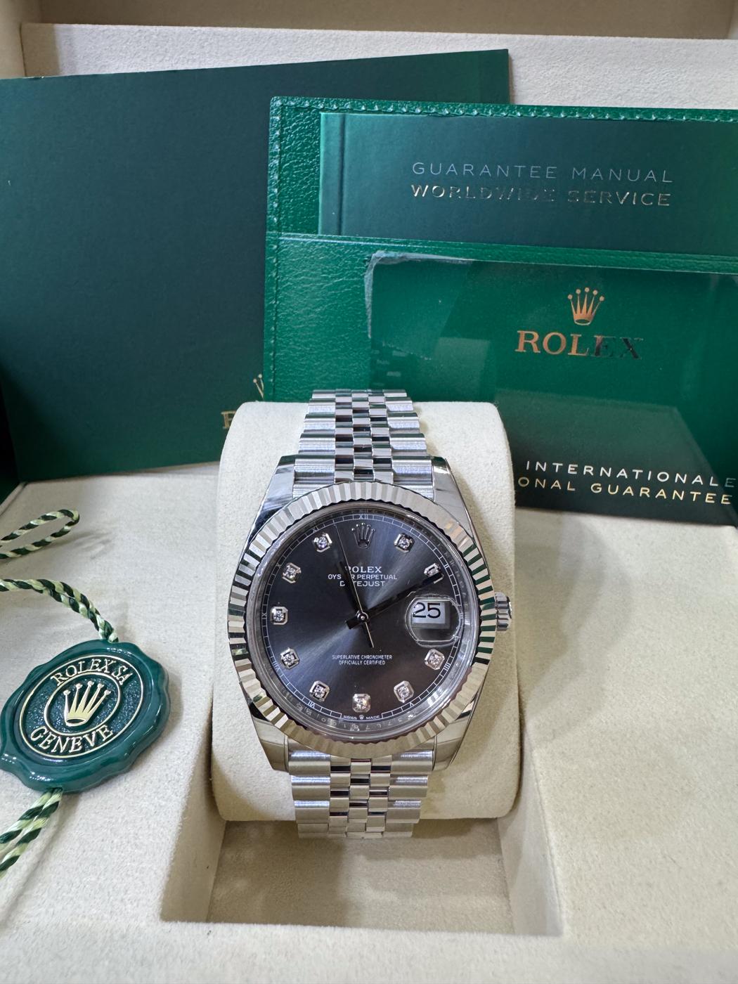 Rolex Datejust 41mm Slate Diamond Dial Fluted Bezel Jubilee Bracelet 126334
