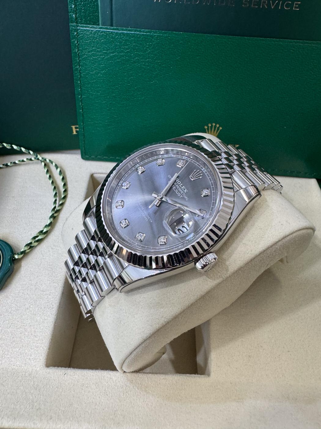 Rolex Datejust 41mm Slate Diamond Dial Fluted Bezel Jubilee Bracelet 126334