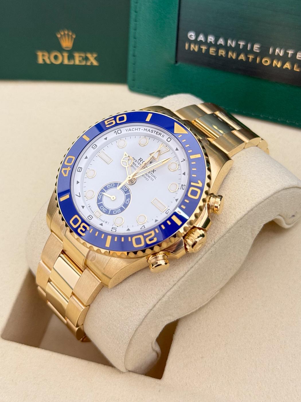 Rolex Yacht-Master II 44mm Yellow Gold White Dial Blue Cerachrom Bezel 126688