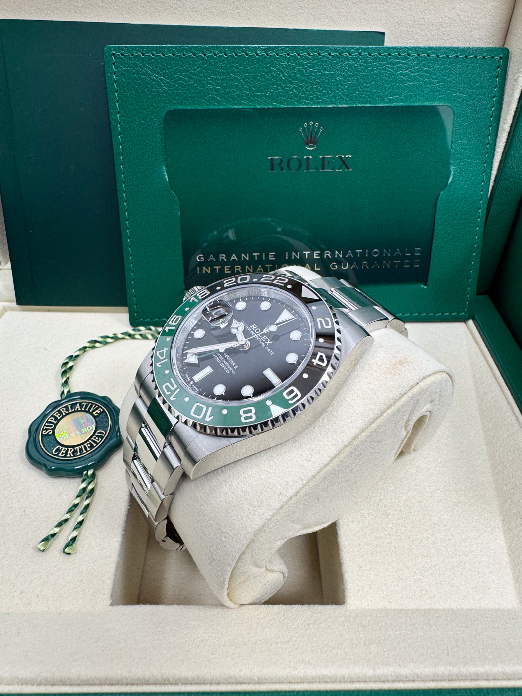 Rolex GMT-Master II "Lefty Sprite" 40mm Left-Handed Black Dial Green and Black Bezel Oyster Bracelet 126720VTNR – New 2025 / 2026