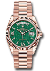 Rolex Day-Date "President" 36mm Everose Green Aventurine Roman Diamond Dial - 128235 - New 2025
